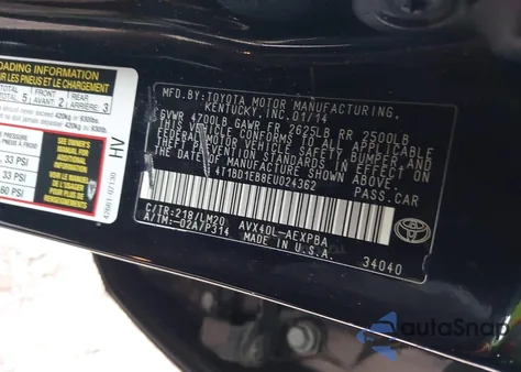 2014 Toyota Avalon Hybrid Limited z USA, uszkodzony, nr VIN 4T1BD1EB8EU024362